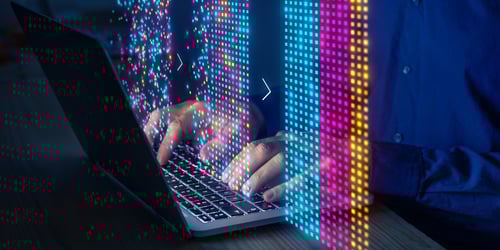 Data scientist working on visualization on virtual computer screen.