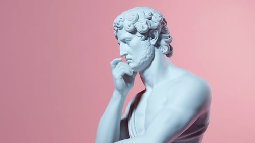Ancient Greek sculpture of man. Blogpost about design thinking in innovation management.