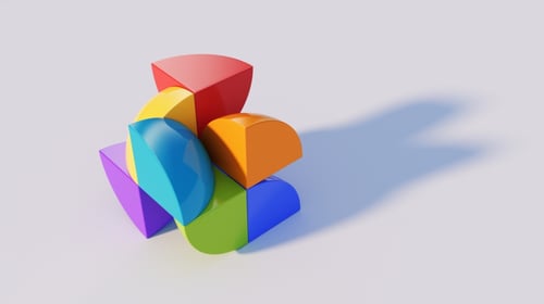 3 rendering of sphere assembling from blocks, in different colours. Blogpost about characteristics of entrepreneurs. 