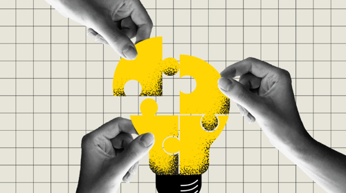 Team metaphor. people connecting puzzle elements of a bulb symbolizing creative idea, for blogpost about incremental innovation