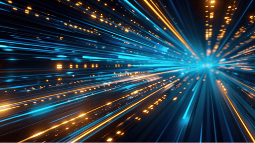 A bright blue and orange light is shooting out from the center of the image. Blogpost about moving ideas quickly through the innovation funnel.