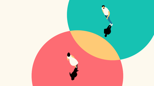 Two people walking in different circles overlaps with each other. Blogpost about the complementary aspects of intrapreneurship and entrepreneurship 