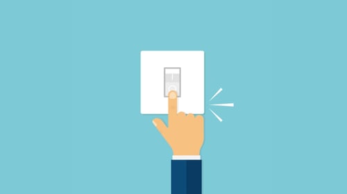 Hand with finger pushing light switch with click sound. 