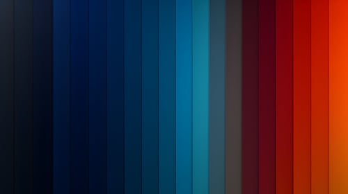 The blogpost discusses the journey through innovation stages with vertical gradient stripes transitioning from deep, somber tones to lively, vibrant hues.