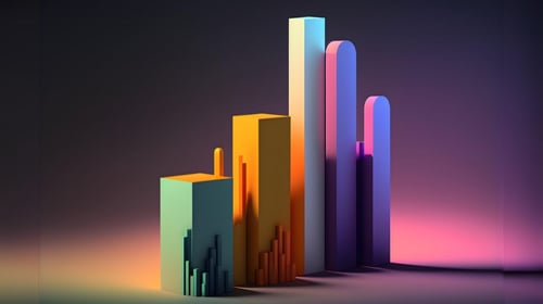 A modern histogram in 3D; blogpost about top innovation trends for 2024