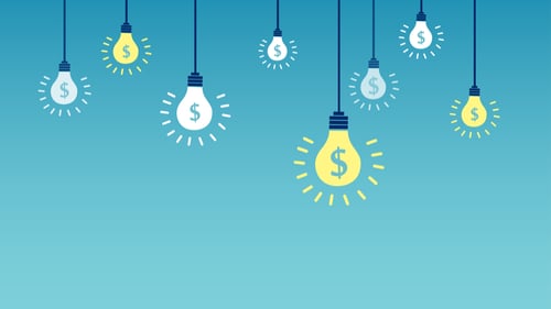 Intrapreneurship’s financial benefits represented by light bulbs with dollar symbols.