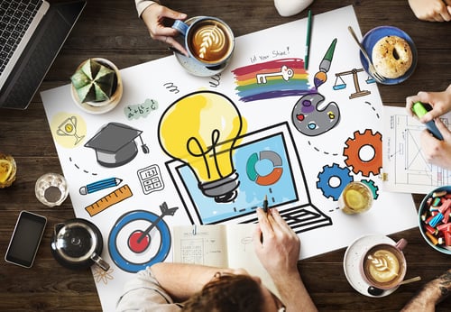 Creativity-themed illustrations symbolizing how business can encourage intrapreneurship.