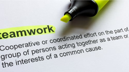 The word teamwork highlighted followed by the definition
