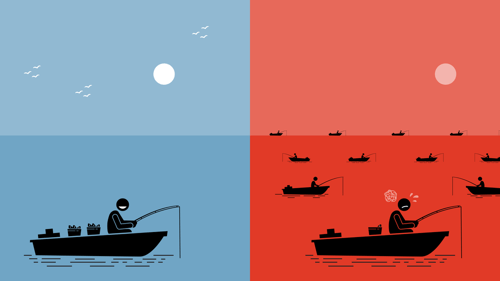 side by side blue ocean vs red ocean strategy