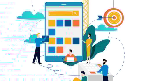 coworkers collaborate on a giant tablet regarding the advantages of prototyping vs. prototyping disadvantages